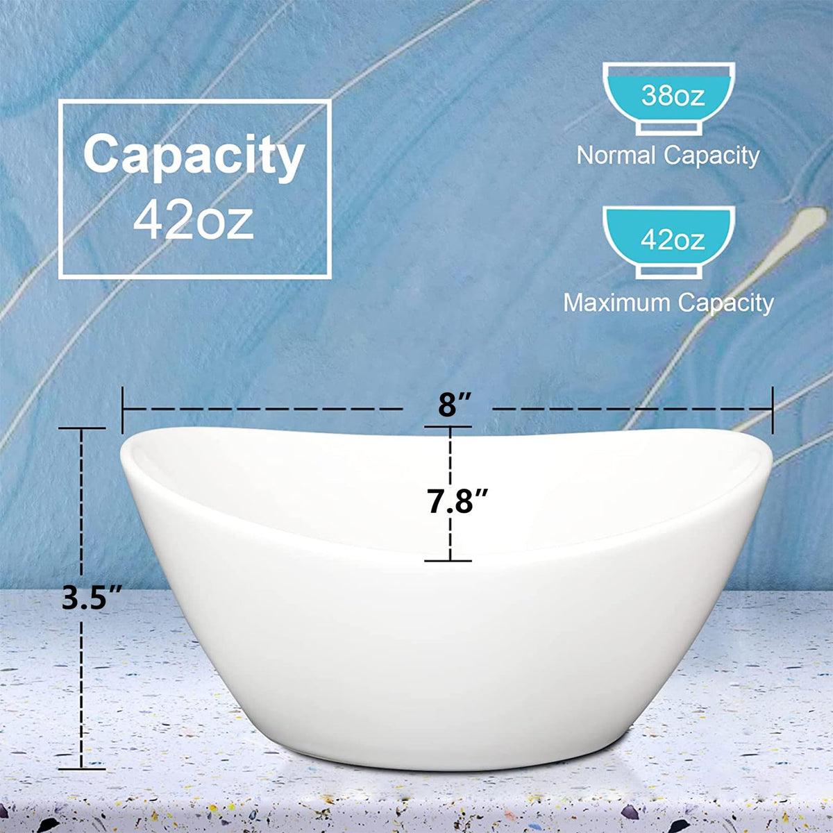 8 in White Ceramic Soup and Salad Bowls Set of 4 L847