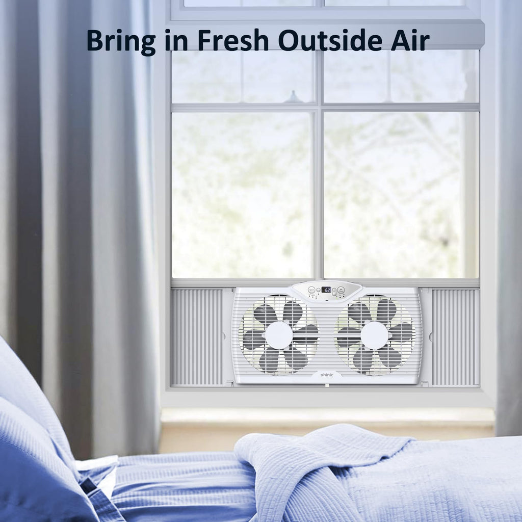 Twin Window Fan with 9-Inch Blades, 3 Speeds, Thermostat Control V758322
