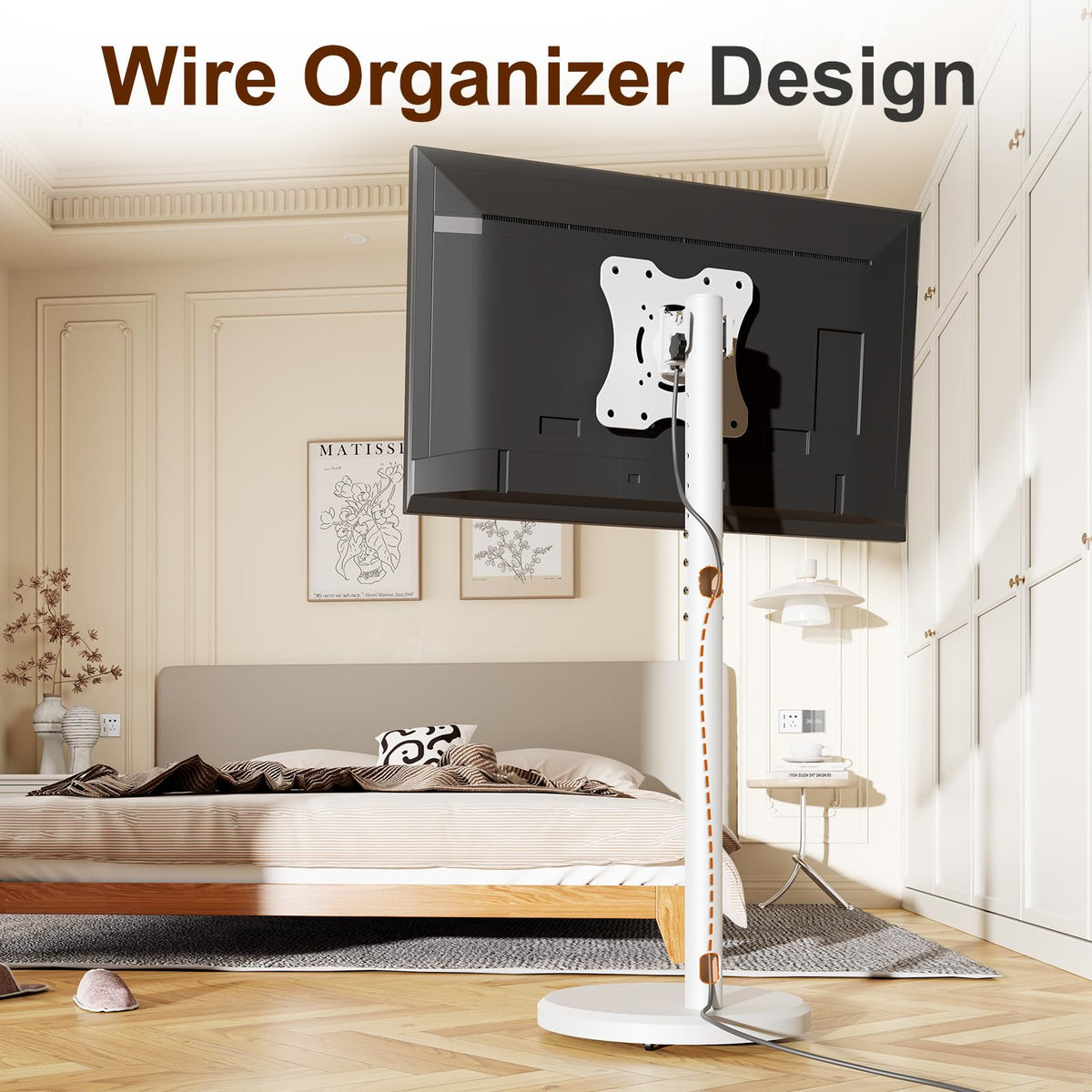 White Rolling TV Stand with Wheels V258