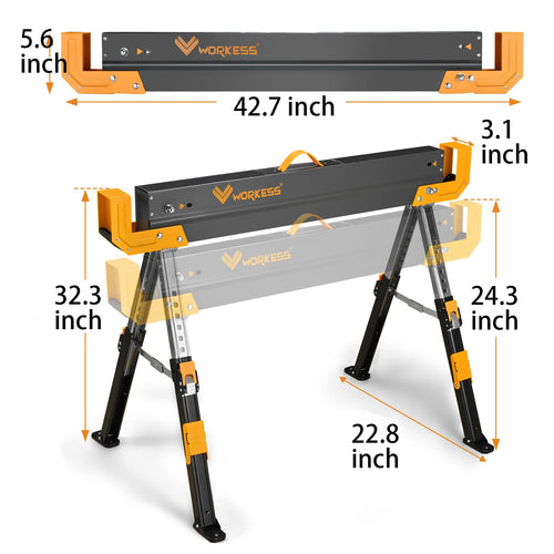2 Pack Folding Saw Horses 2600 Lbs Adjustable Height P24040