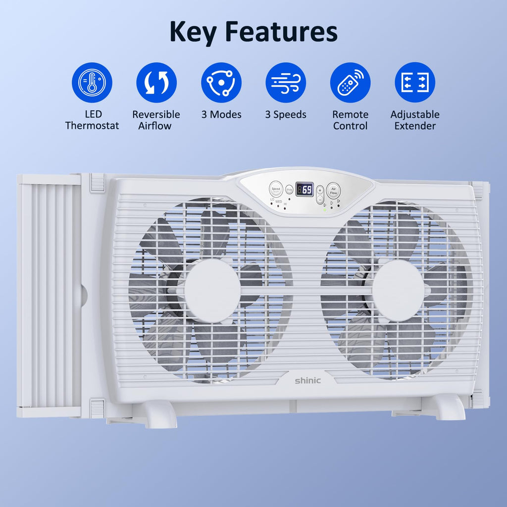 Twin Window Fan with 9-Inch Blades, 3 Speeds, Thermostat Control V758322