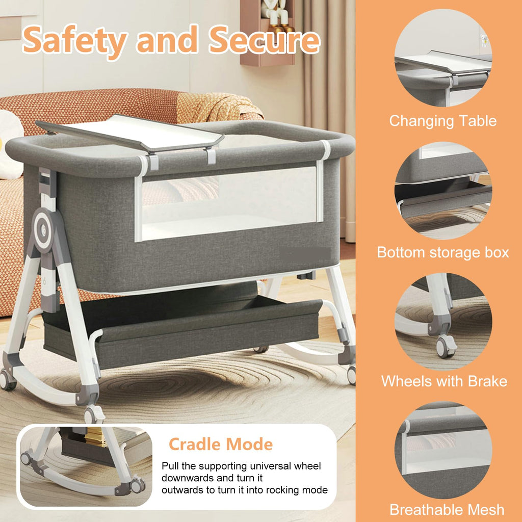 4 in 1 Baby Bassinet Bedside Sleeper with Wheels and Mattress V9524