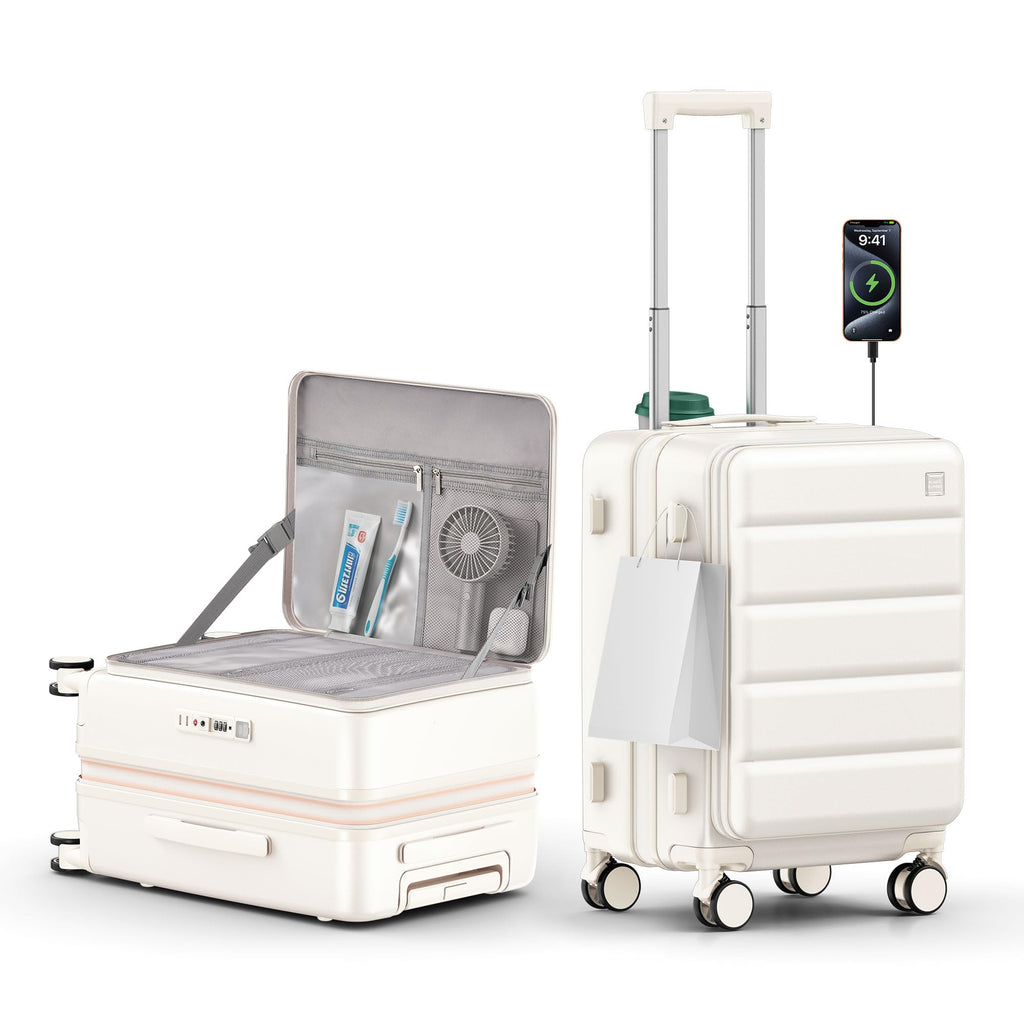 Expandable 20Inch Carry On Hardside Suitcase Milky White M382482
