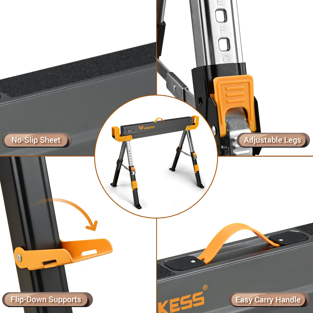 2 Pack Folding Saw Horses 2600 Lbs Adjustable Height P24040
