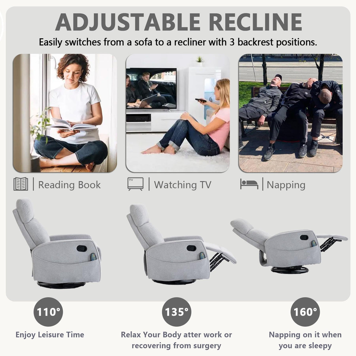 Gray Manual Swivel Glider Recliner with Massage X48365