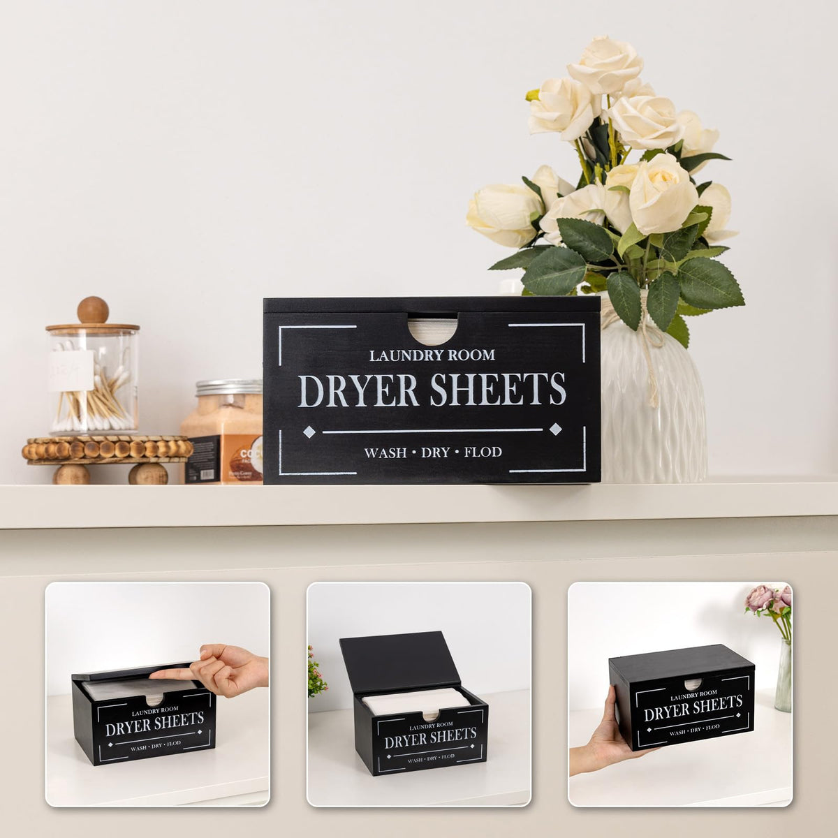 Black Dryer Sheet Holder with Lid C3368