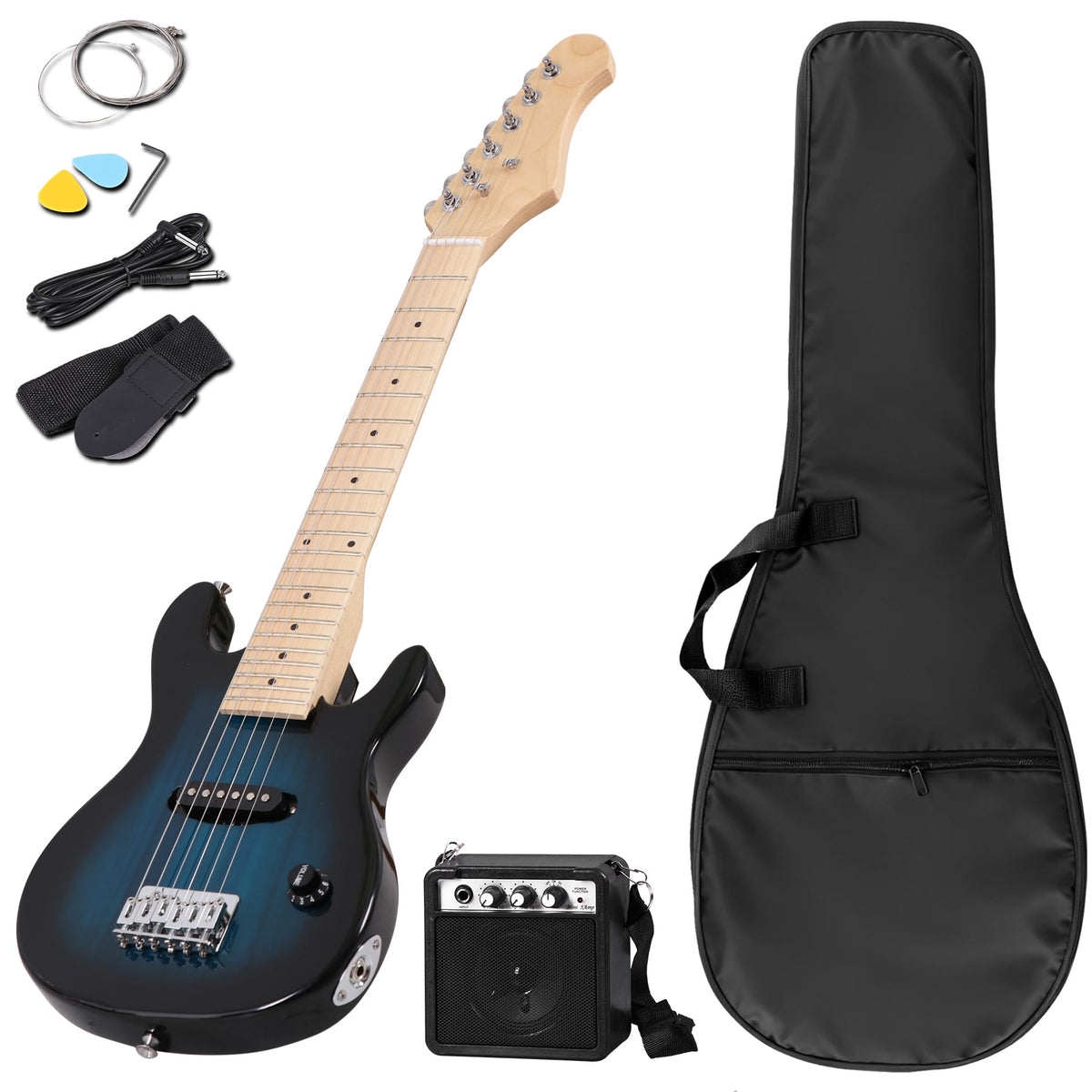 30" Blue Electric Guitar Beginner Kit with Amp and Bag E4624