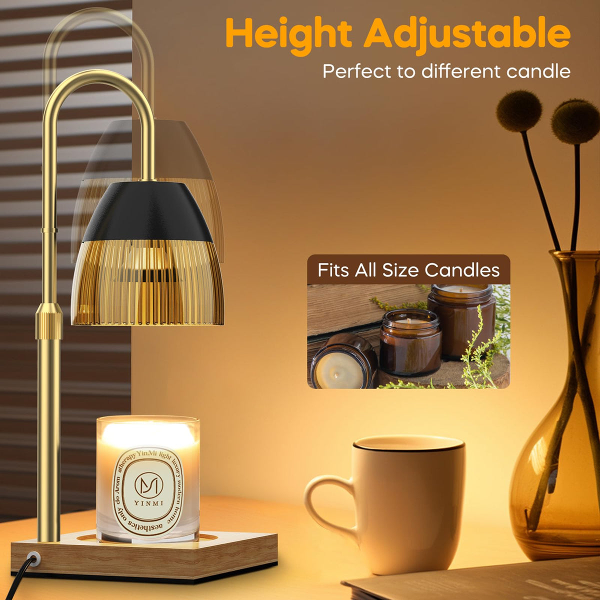 Candle Warmer Lamp with Timer Auto Off, Dimmable Height Adjustable Wax Melting Lamp P5218