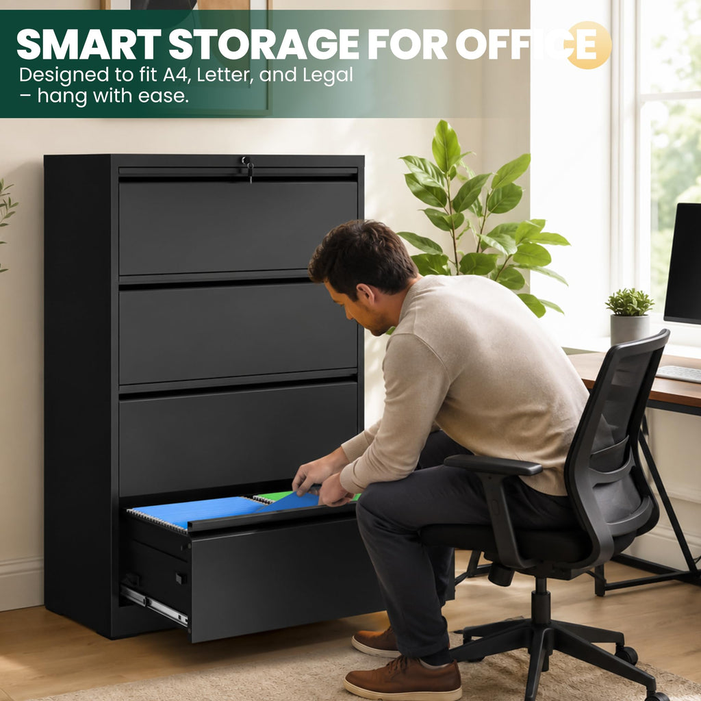 4 Drawer Black Metal File Cabinet R52019
