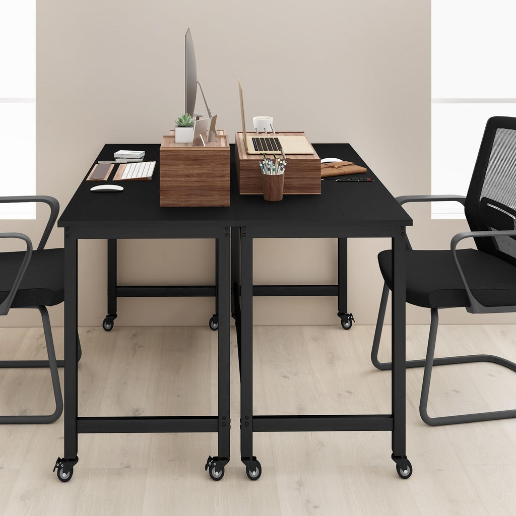 48” Mobile Computer Desk with 4 Lockable Wheels, Black Metal Frame T659771