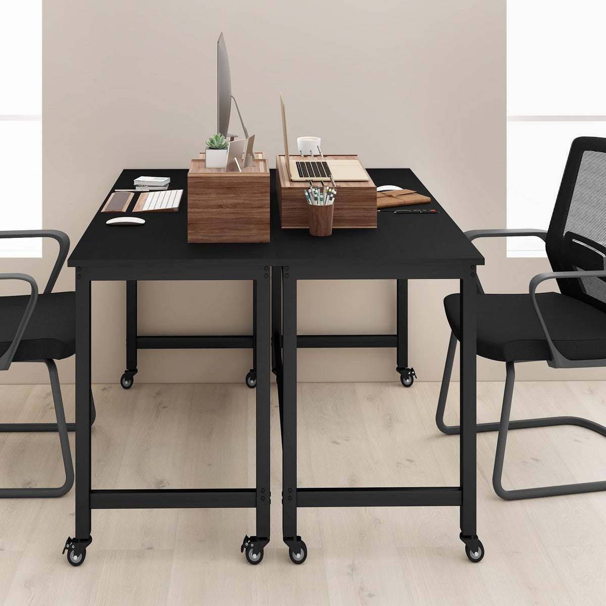 48” Mobile Computer Desk with 4 Lockable Wheels, Black Metal Frame T659771