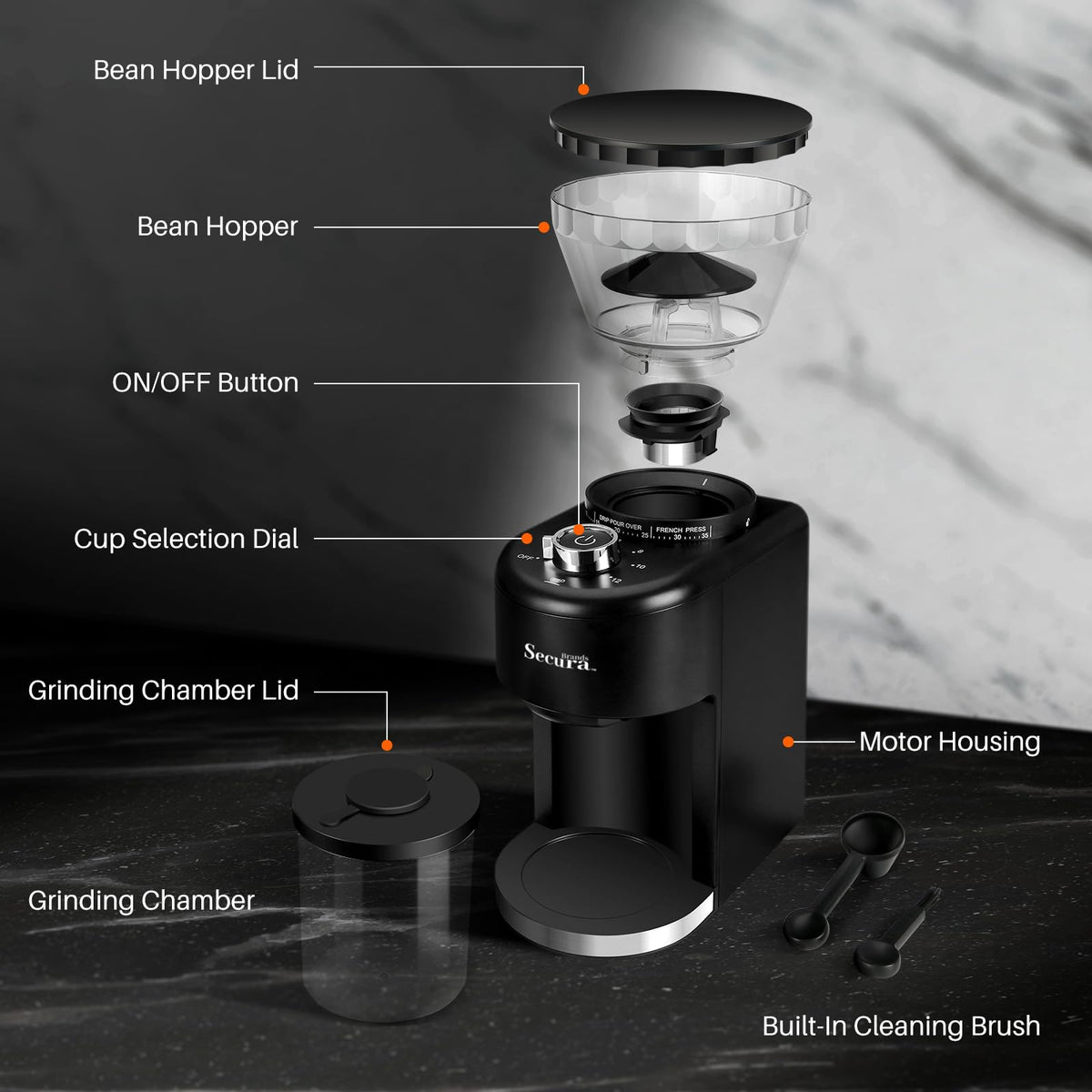 Electric Conical Burr Coffee Grinder with 35 Adjustable Grind Settings K474