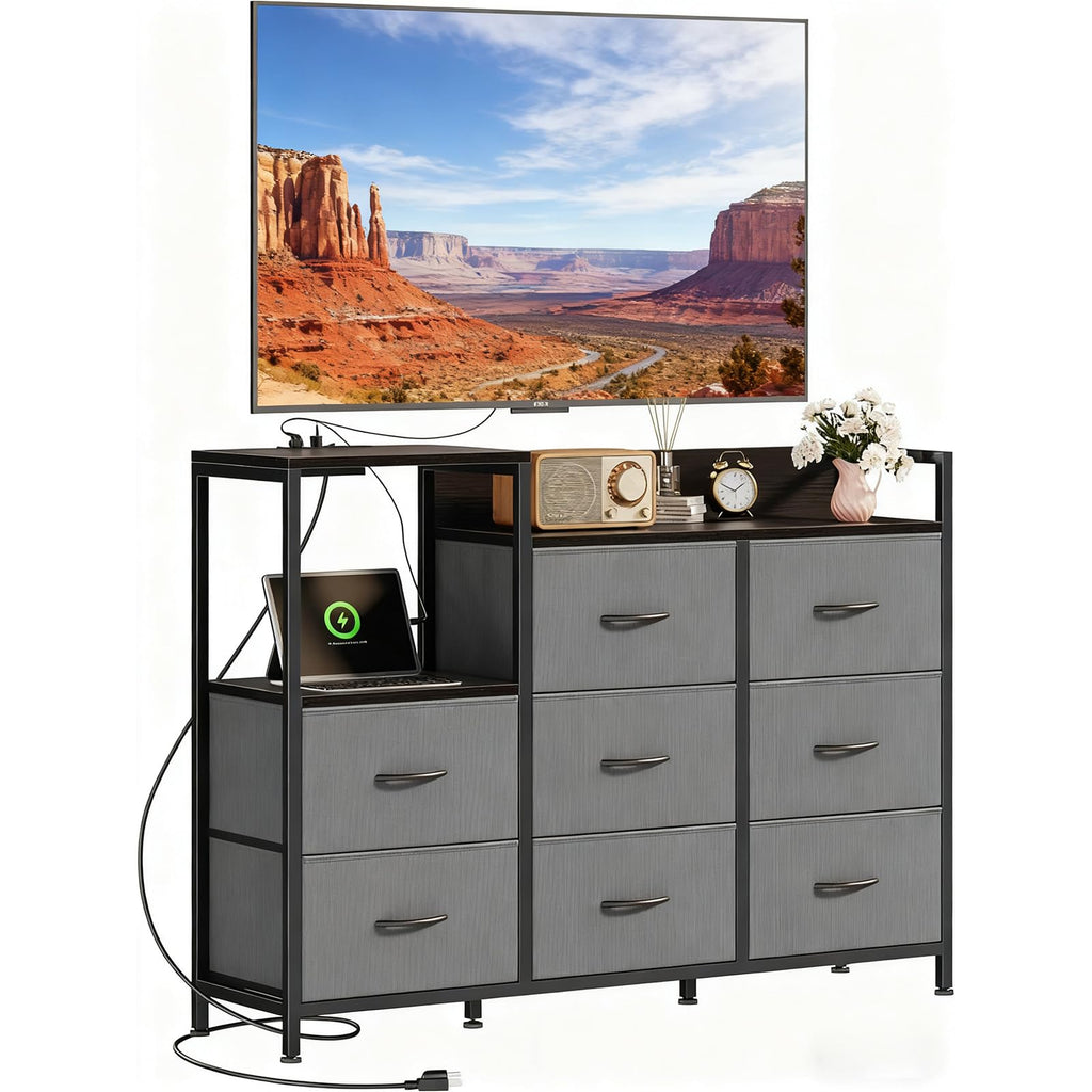 TV Stand with Charging Station, 8 Fabric Drawers Dresser Z444970
