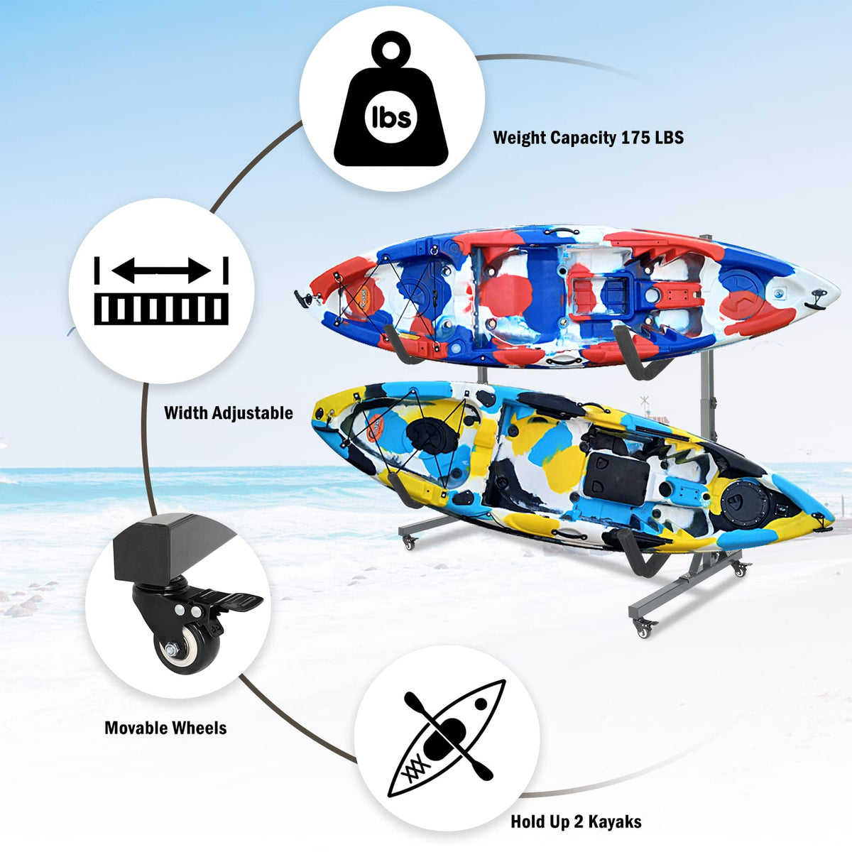 Freestanding Kayak Storage Rack with Lockable Wheels L91122