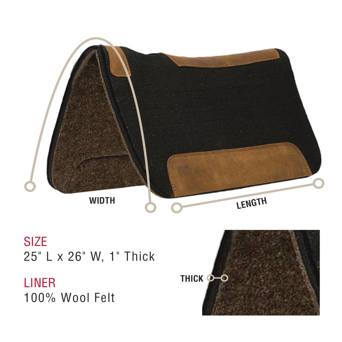 25" x 26 Pure Wool Felt Horse Saddle Pad Y50570