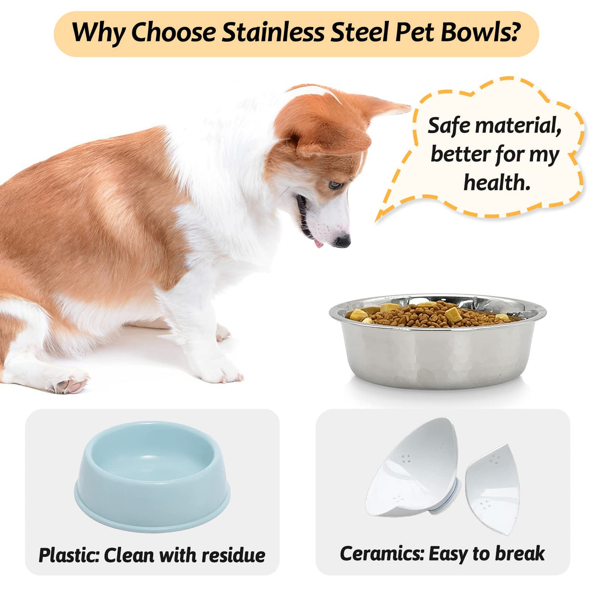 3 Pack Stainless Steel Cat Bowls L17244