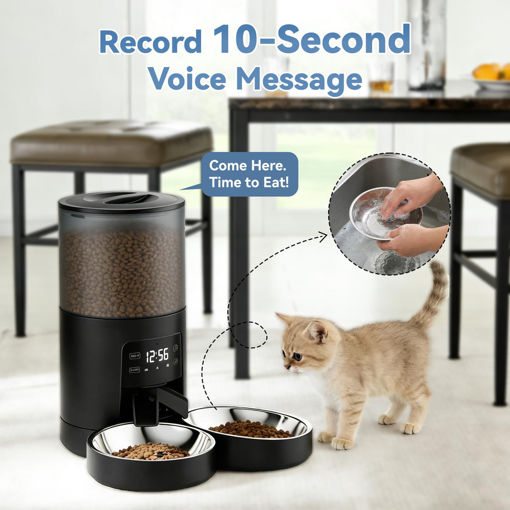 Automatic Cat Feeder for 2 Cats, 6L Black Y924866