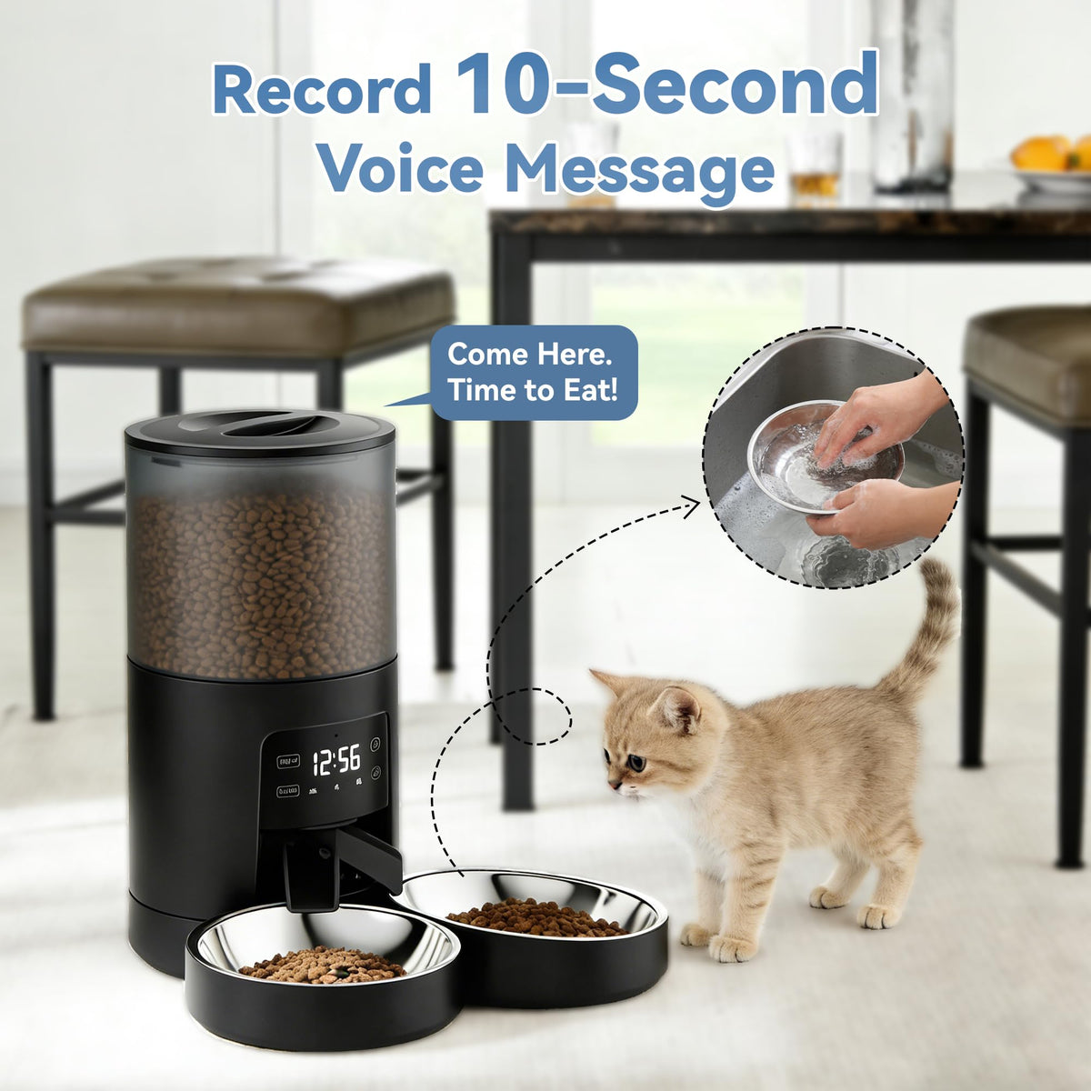 Automatic Cat Feeder for 2 Cats, 6L Black Y924866
