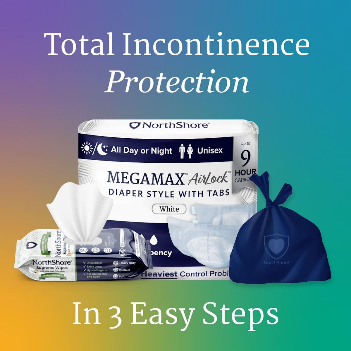 White XL Adult Diapers with Tabs 12 Count E774