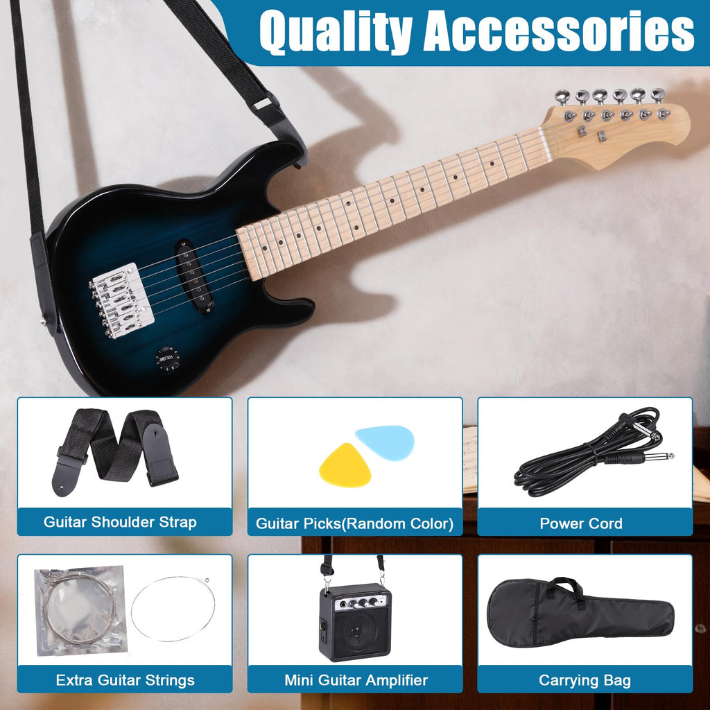 30 Inch Blue Solid Wood Electric Guitar Starter Kit with Amplifier F910