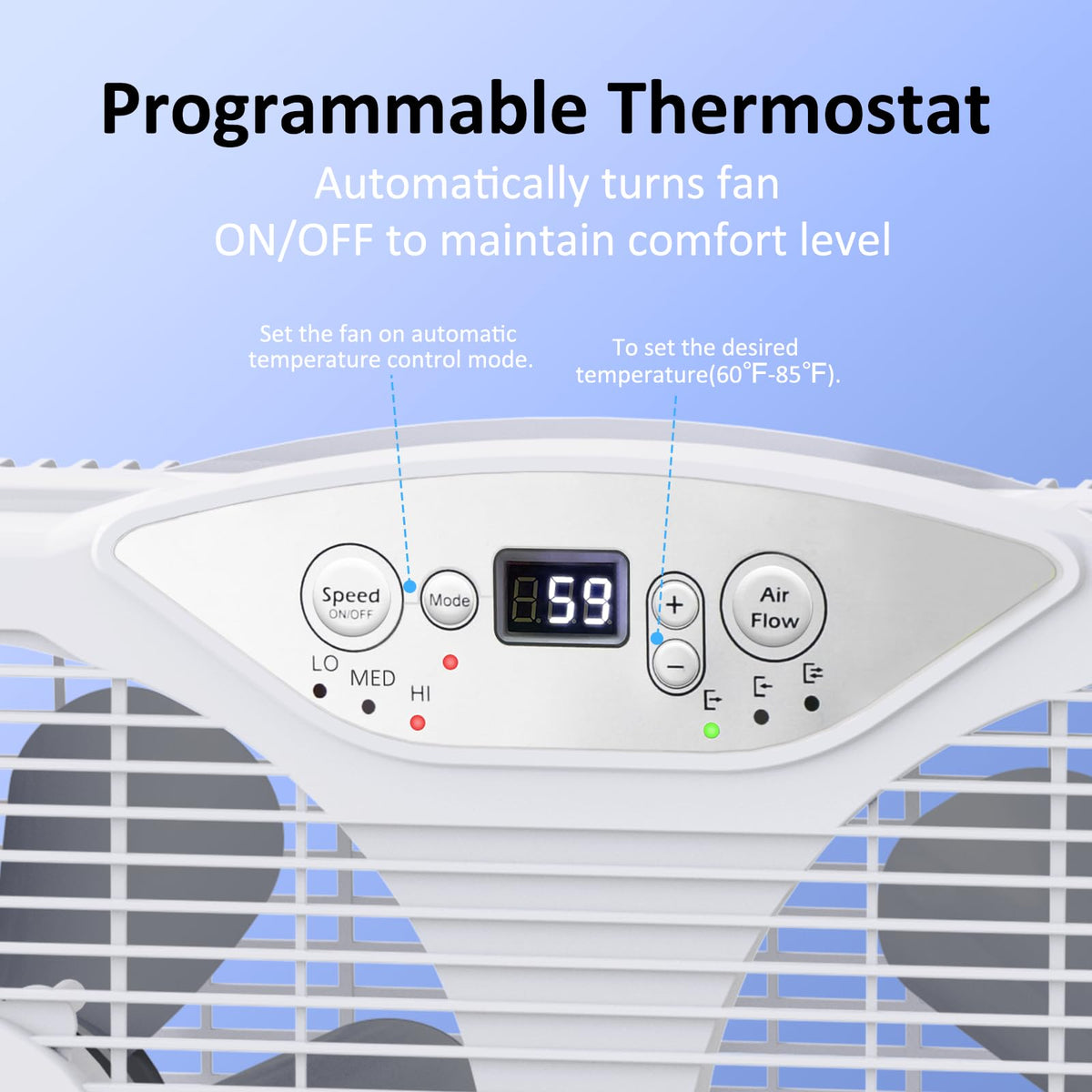 Twin Window Fan with 9-Inch Blades, 3 Speeds, Thermostat Control V758322