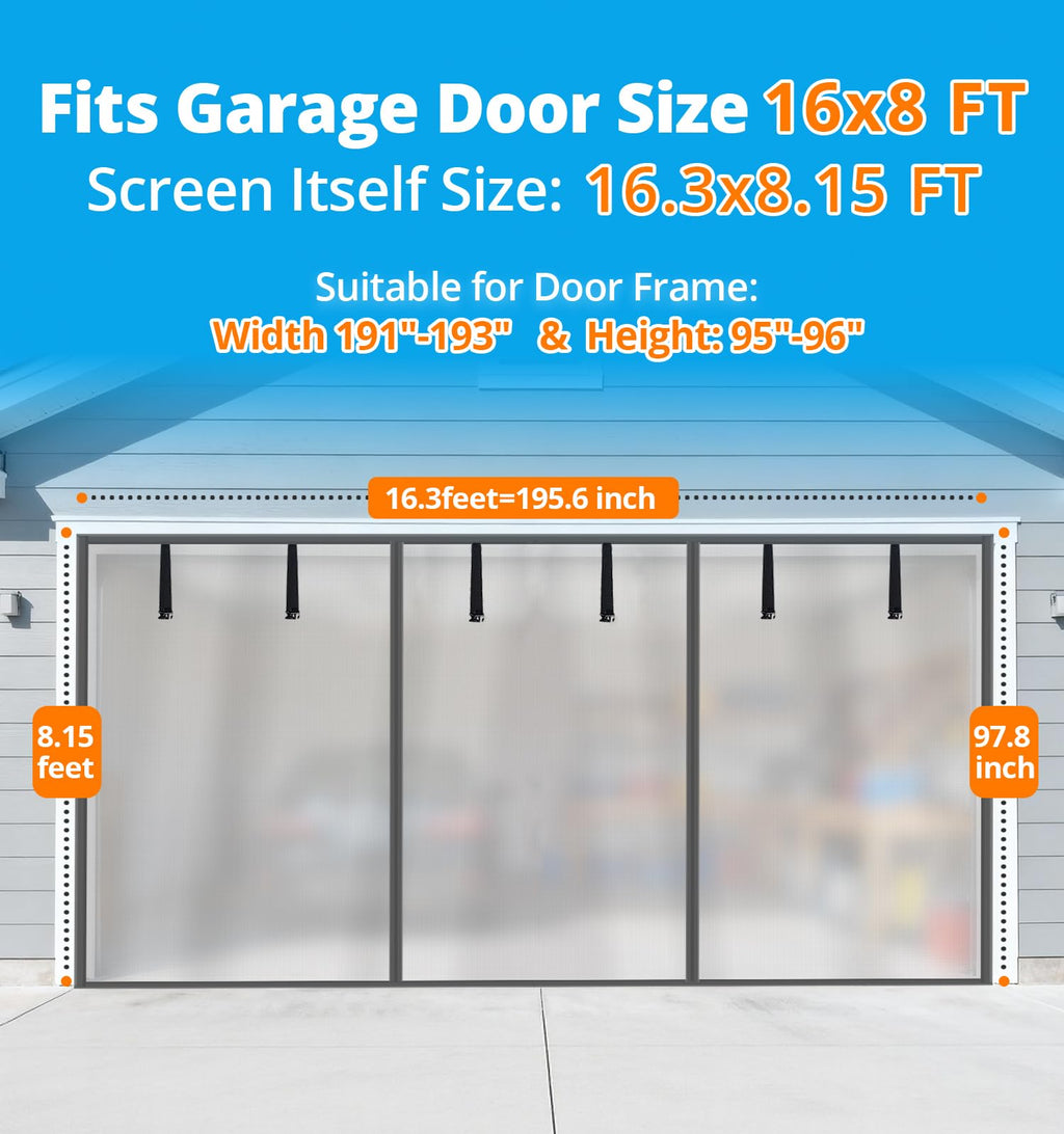 16x8FT Sliver Grey Magnetic Garage Door Screen with Fiberglass Mesh X149787