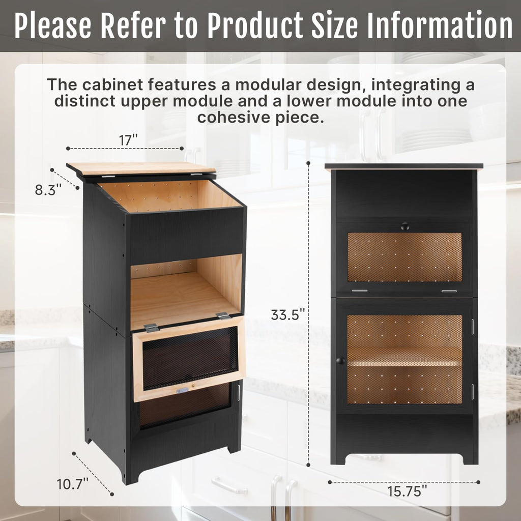 Black Stackable Wooden Potato Onion Storage Bin with Lid I778