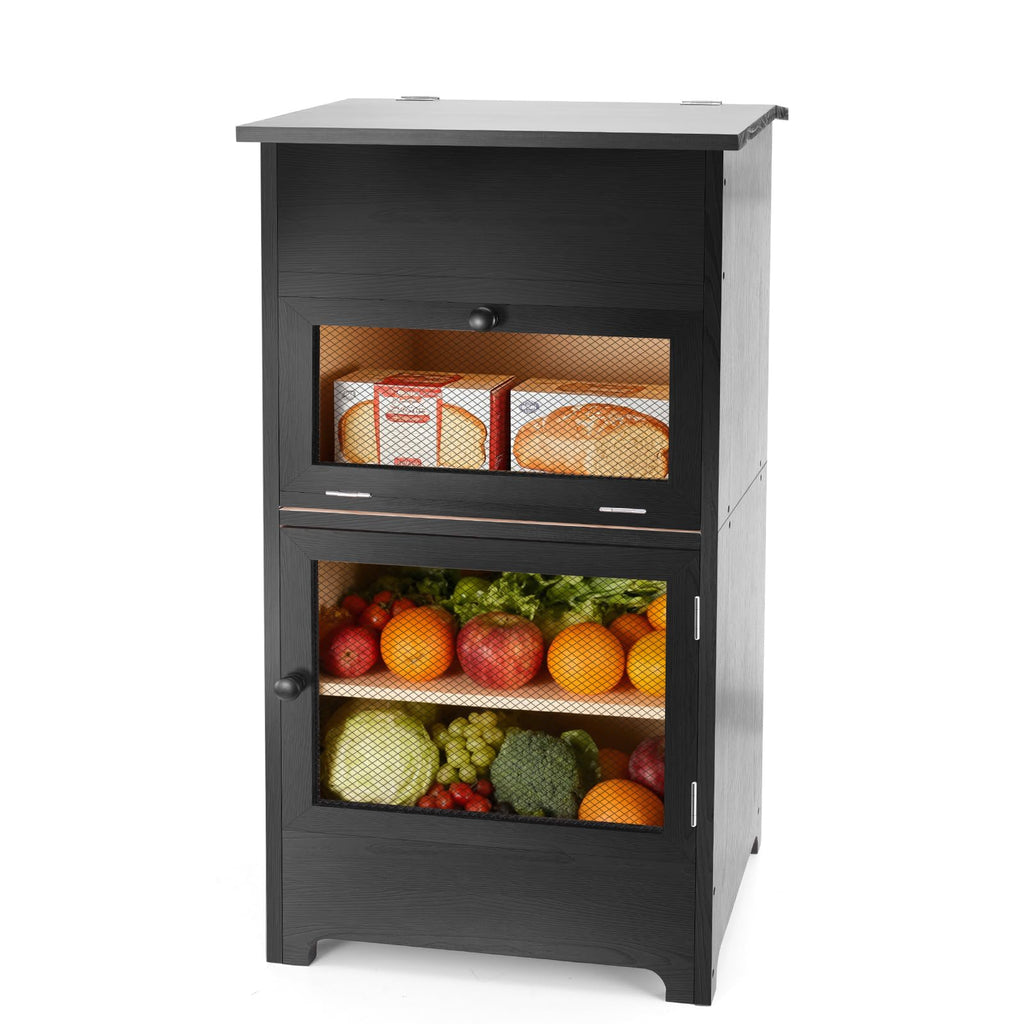 Black Stackable Wooden Potato Onion Storage Bin with Lid I778
