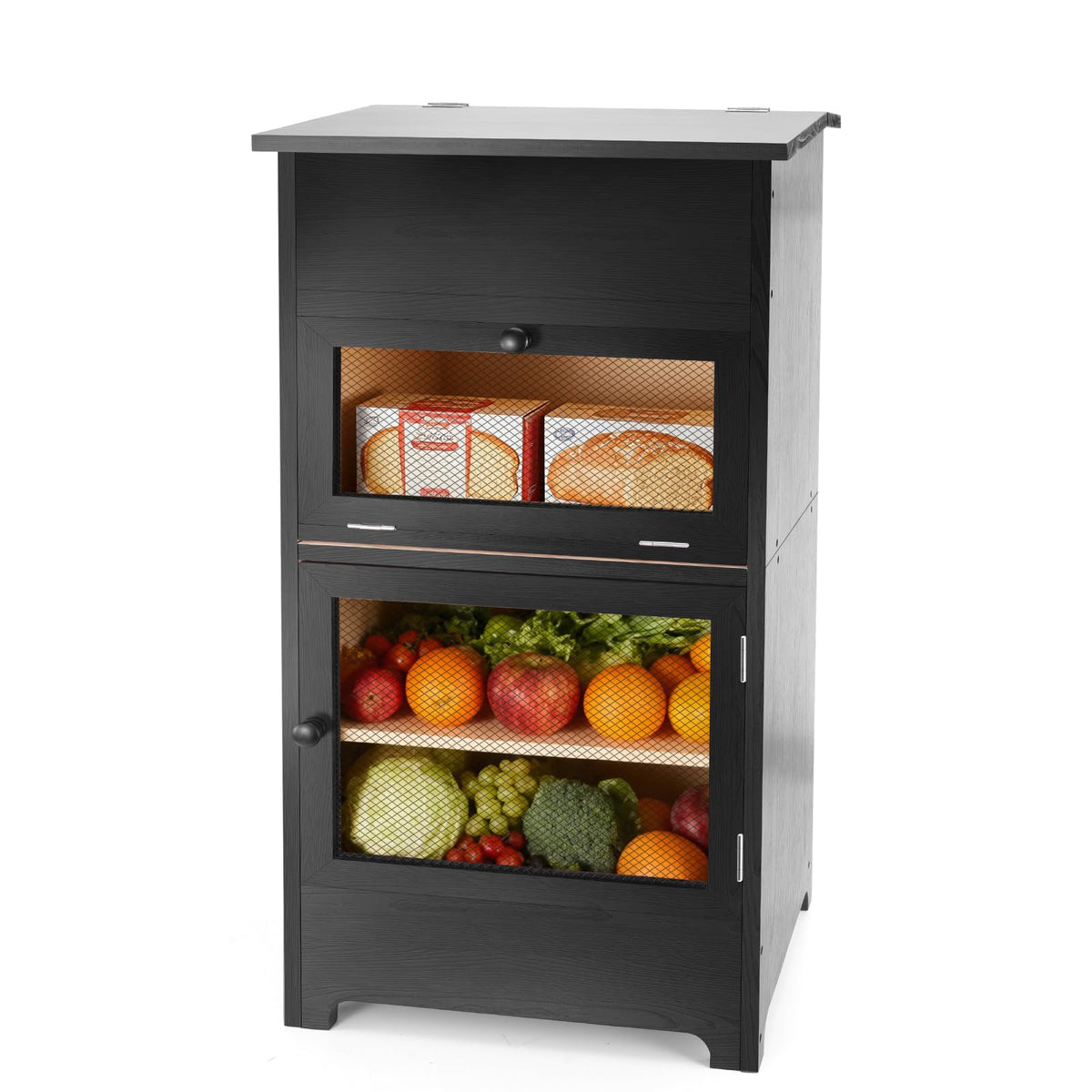 Black Stackable Wooden Potato Onion Storage Bin with Lid I778