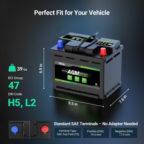 12V 60Ah AGM Car Battery Group 47 H5 X156