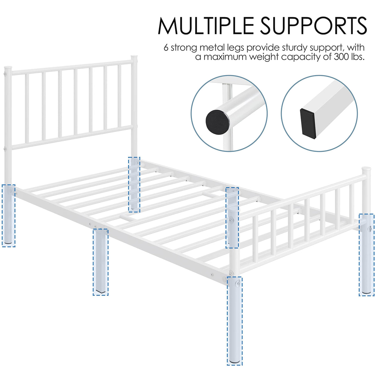 Twin Size White Metal Platform Bed Frame with Spindle Headboard S11607