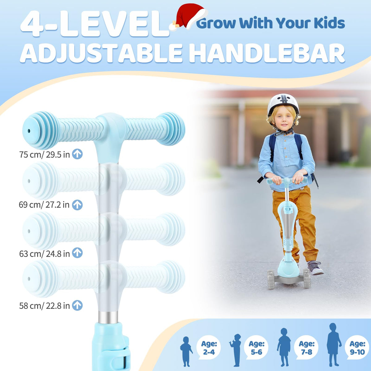 2 in 1 Kids Scooter with Seat, LED Light-Up Wheels, 4 Adjustable Heights C9896
