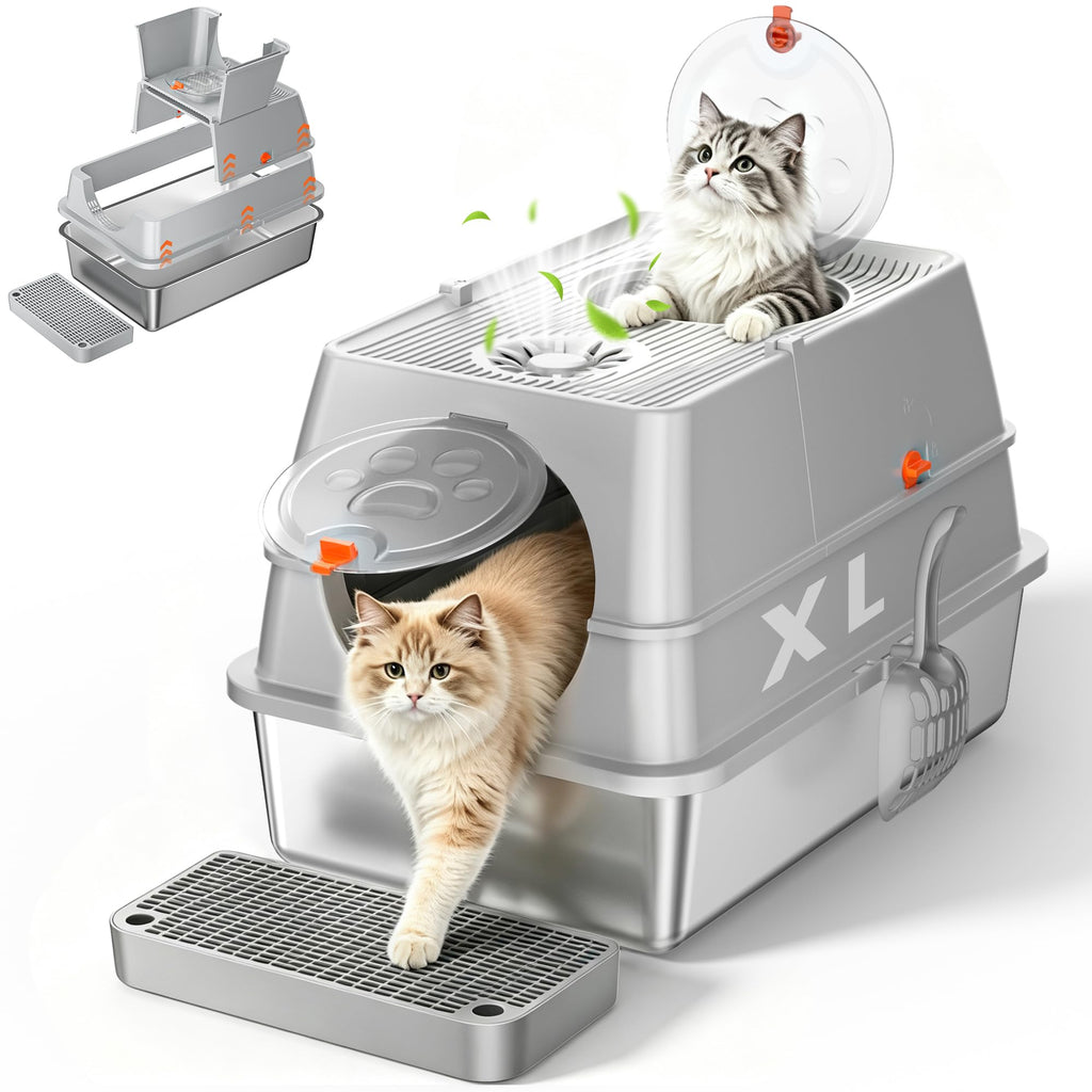 XL Stainless Steel Litter Box with Lid M445
