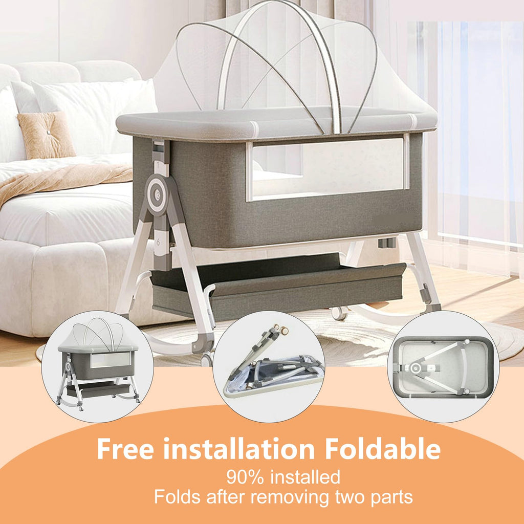 4 in 1 Baby Bassinet Bedside Sleeper with Wheels and Mattress V9524