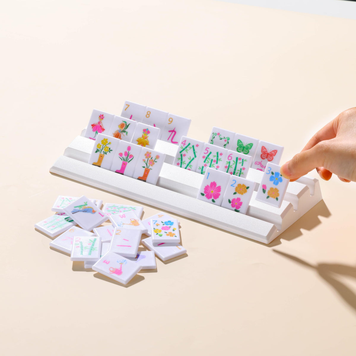 160 Printed Plastic Mahjong Set with Blue Carrying Bag J8829