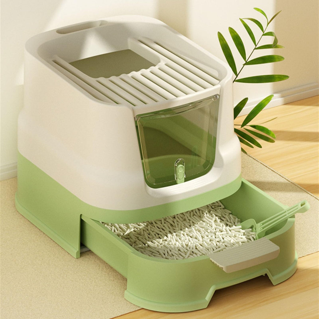 Enclosed Plastic Cat Litter Box with Lid and Scoop J83367