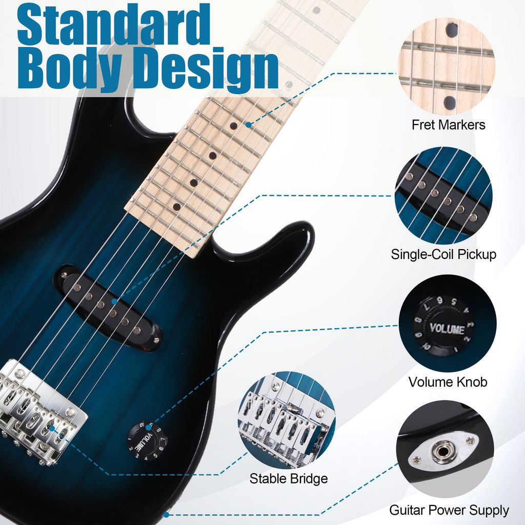 30 Inch Blue Solid Wood Electric Guitar Starter Kit with Amplifier F910