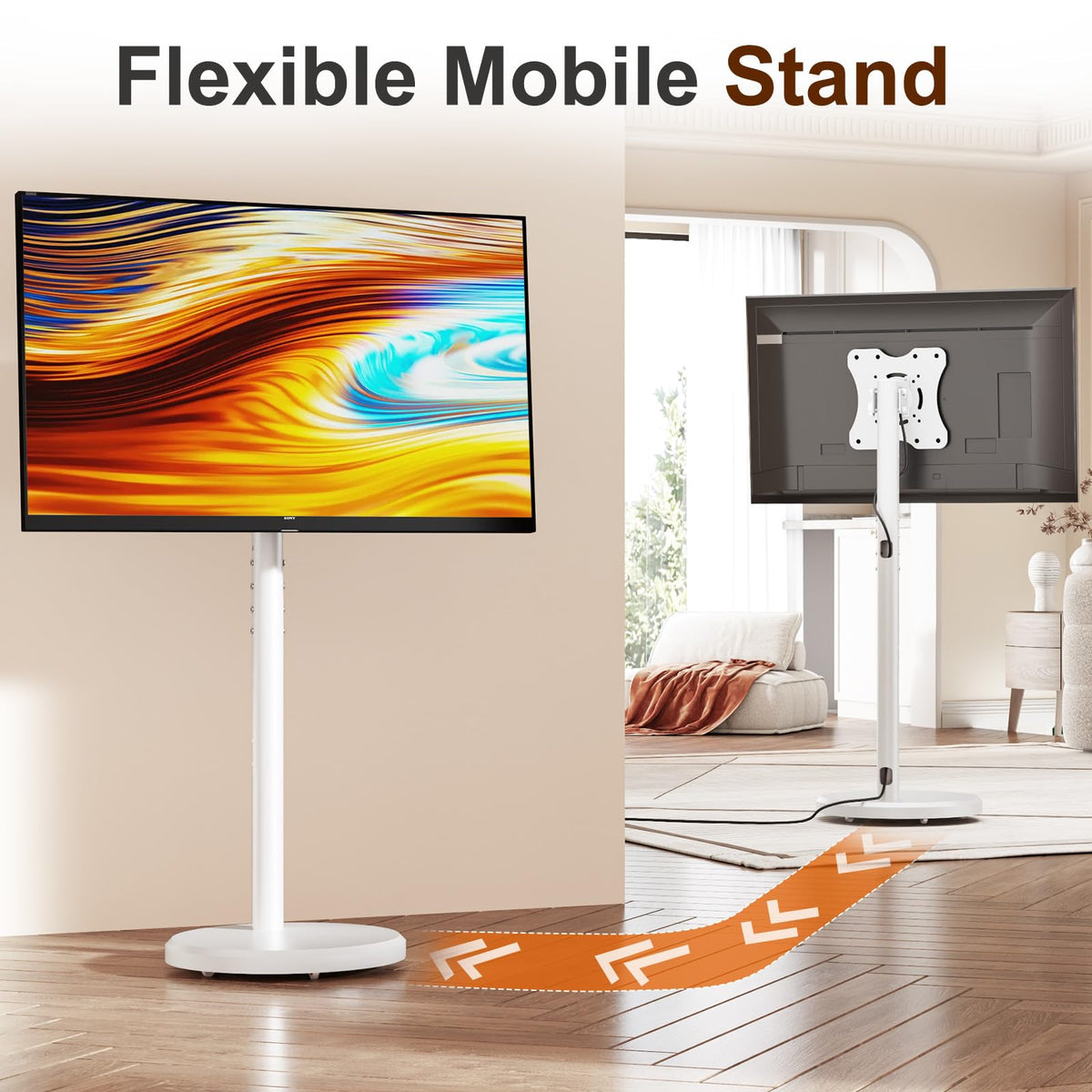 White Rolling TV Stand with Wheels V258