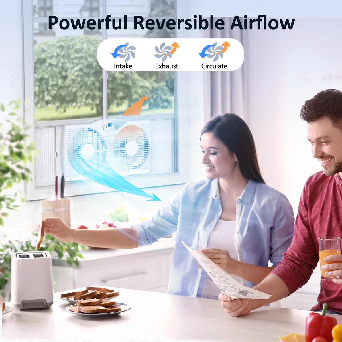 Twin Window Fan with 9-Inch Blades, 3 Speeds, Thermostat Control V758322