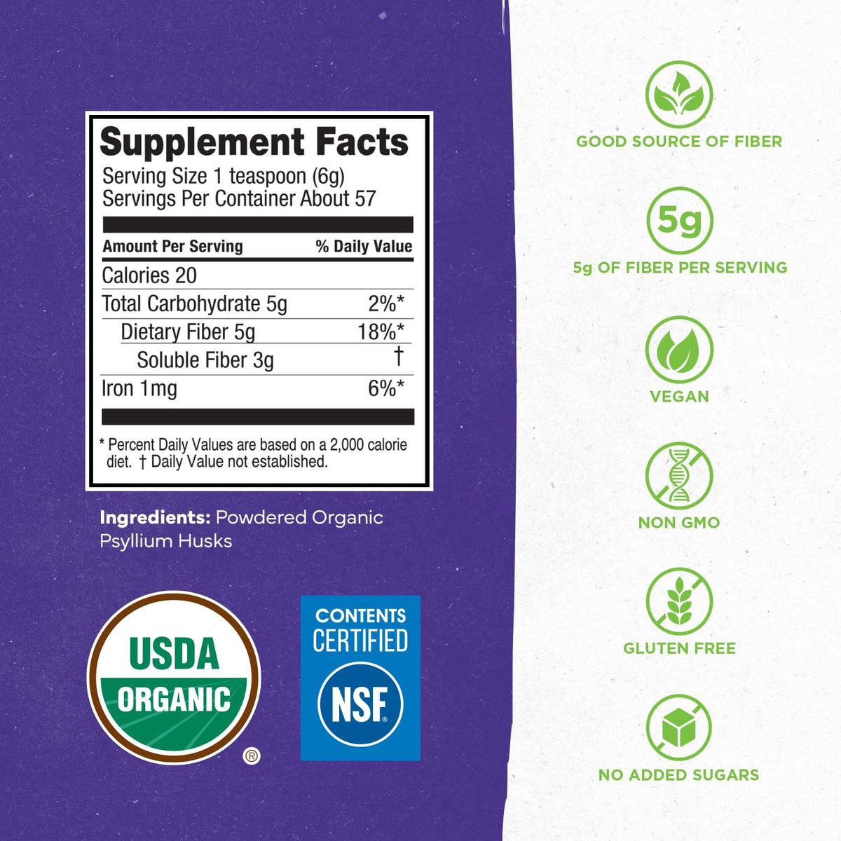 Organic Psyllium Husk Powder 12oz Unflavored Fiber Supplement Q1958