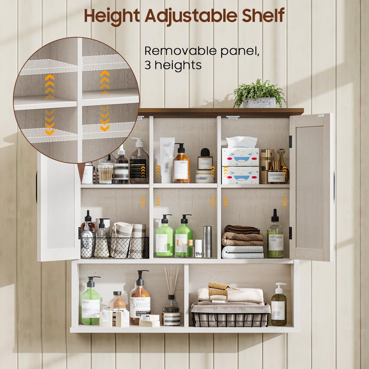 Rustic White Wooden Wall Cabinet with Adjustable Shelves Q4713
