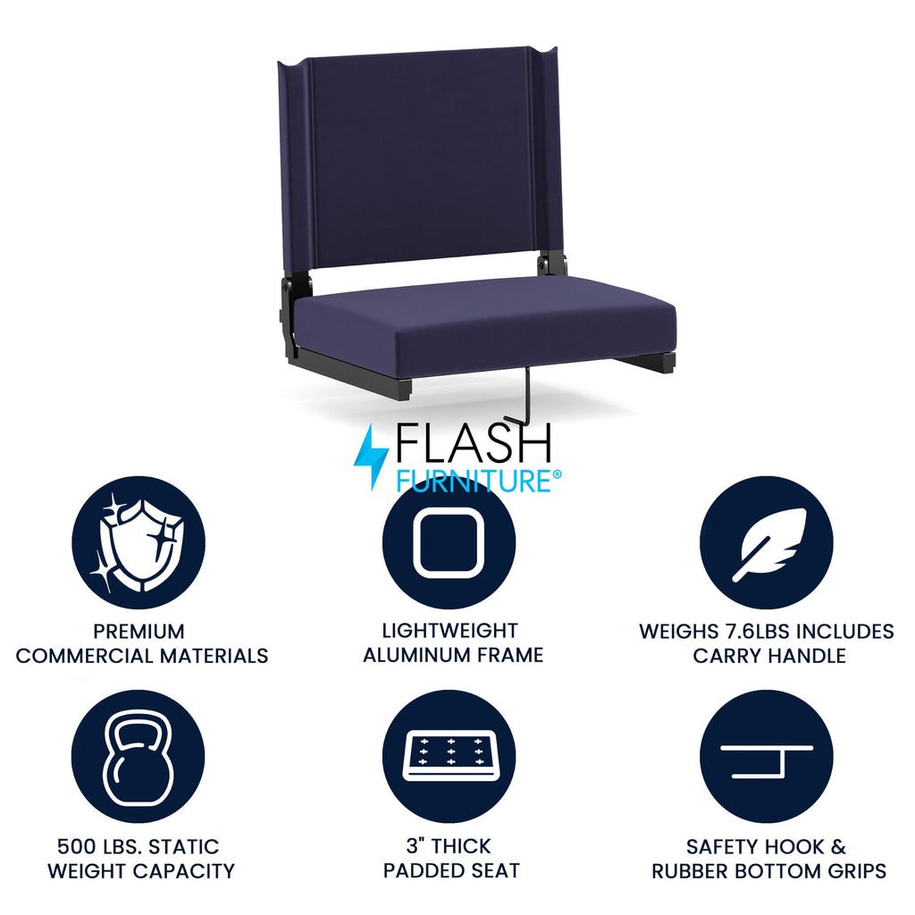 Portable Folding Padded Stadium Chair with Carrying Handle, Navy H84231