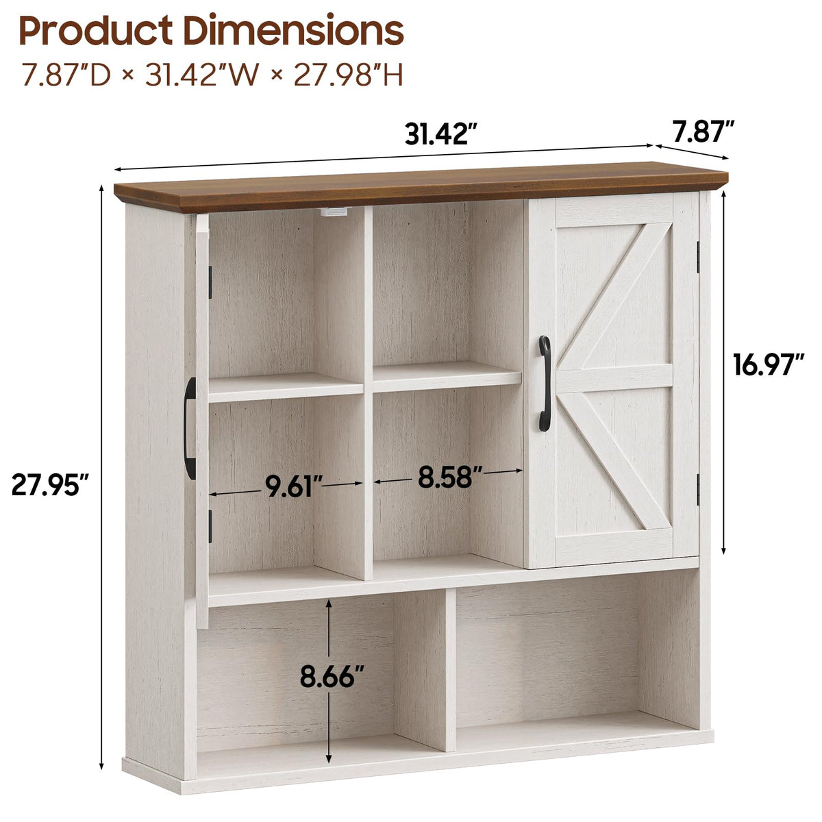 Rustic White Wooden Wall Cabinet with Adjustable Shelves Q4713