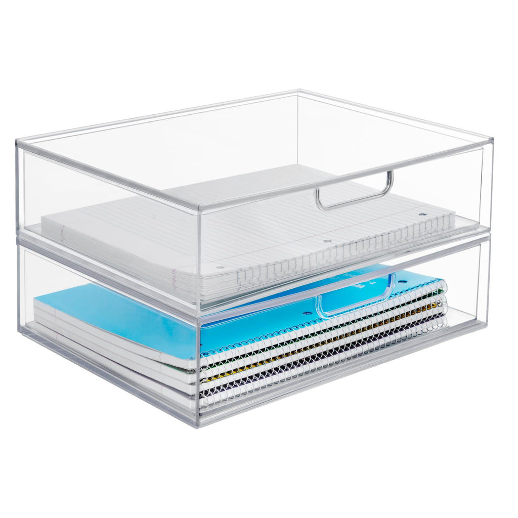 Clear Plastic Stackable Organizer Drawers Set of 2 U222233