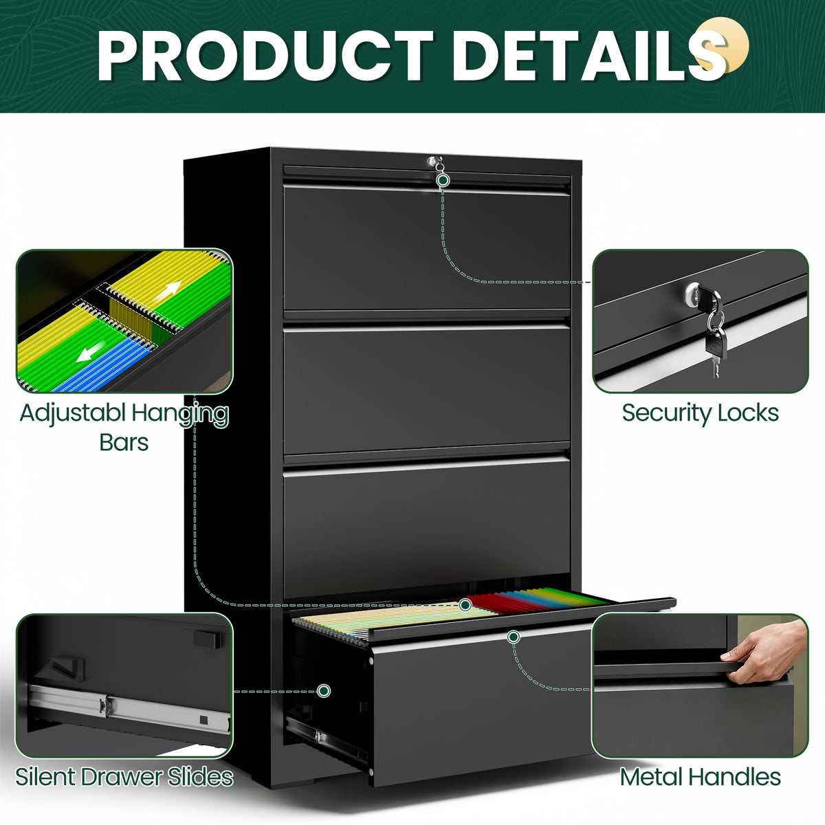 4 Drawer Black Metal File Cabinet R52019
