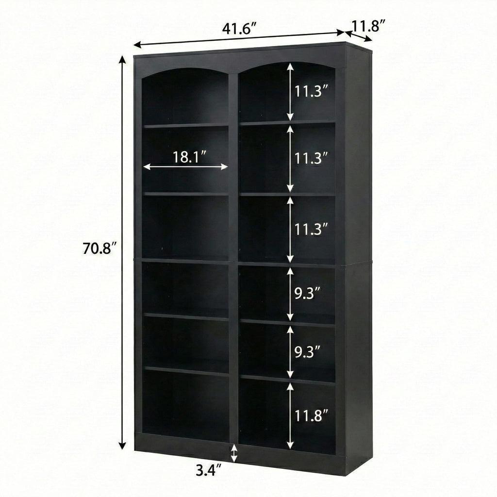 71" Tall Black 12-Tier Wood Bookcase Z254