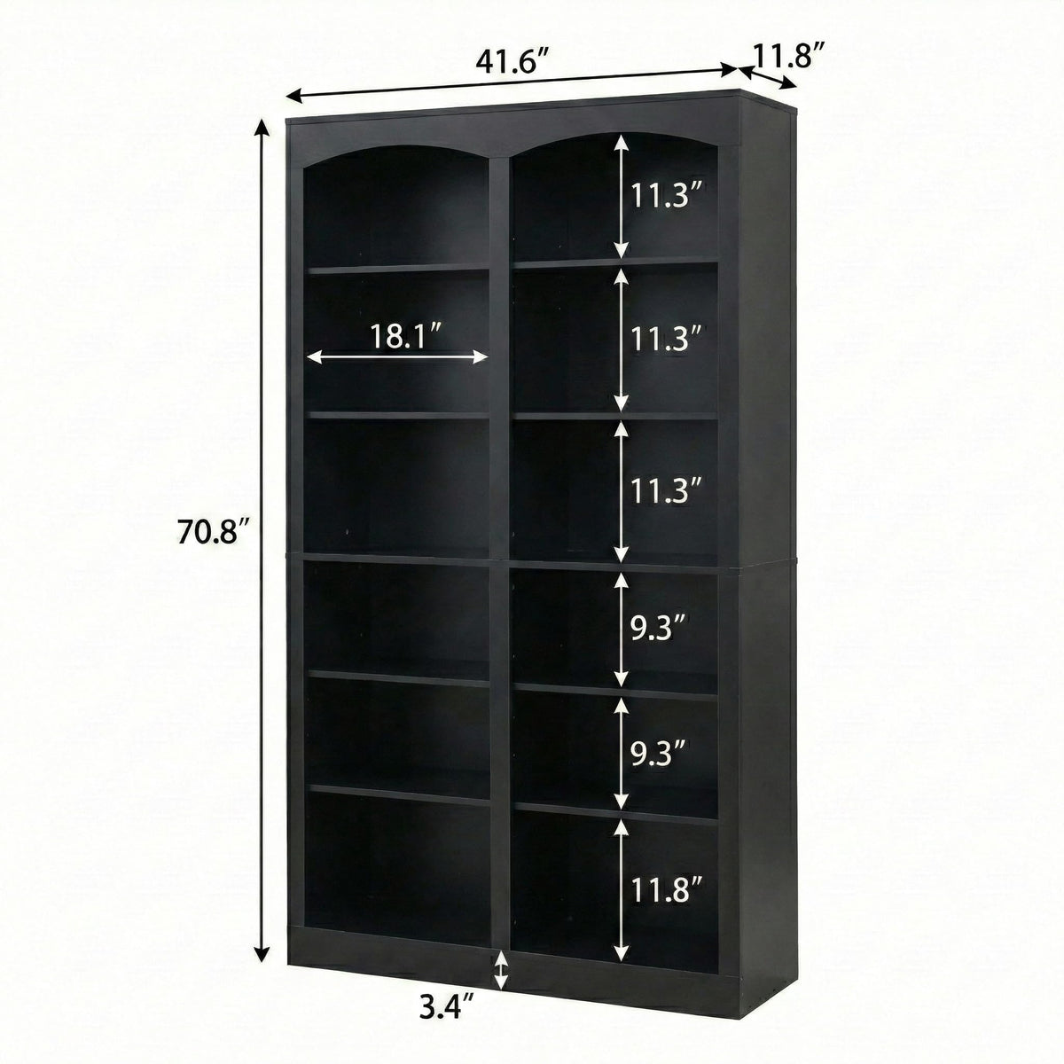 71" Tall Black 12-Tier Wood Bookcase Z254