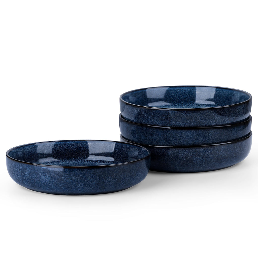 Stoneware Pasta Bowls Set of 4, 35oz Ceramic Bowls, Sapphire Blue V478788