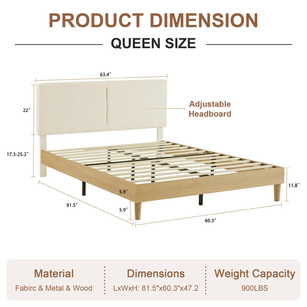 Queen Size Upholstered Platform Bed Frame with Headboard O49482