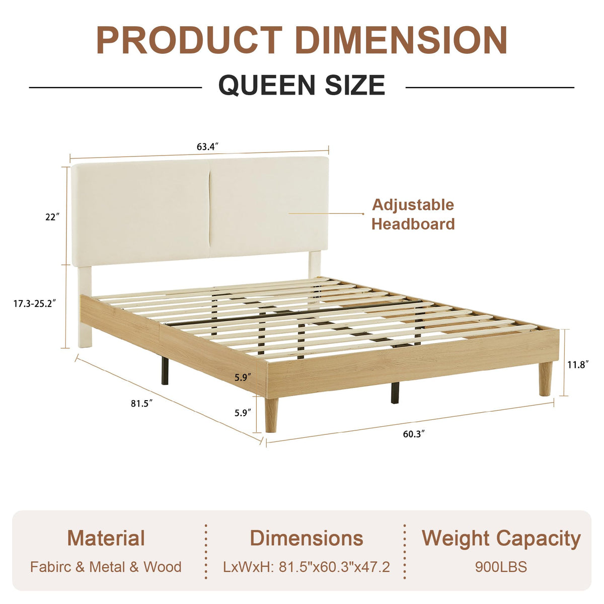 Queen Size Upholstered Platform Bed Frame with Headboard O49482